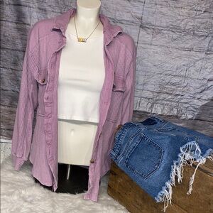 SO Lavender Ribbed Button Down Knit Top
